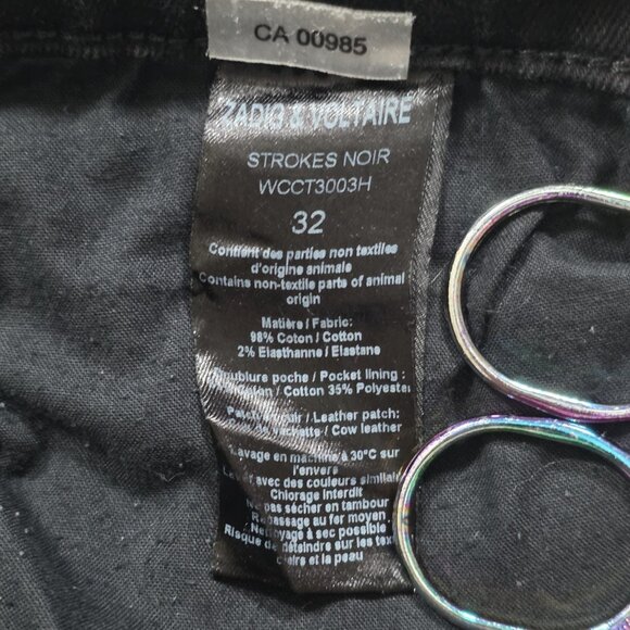 Zadig & Voltaire Jeans Mens 32x30 Black Denim Homme Strokes Noir Grunge Stretch - Picture 12 of 16